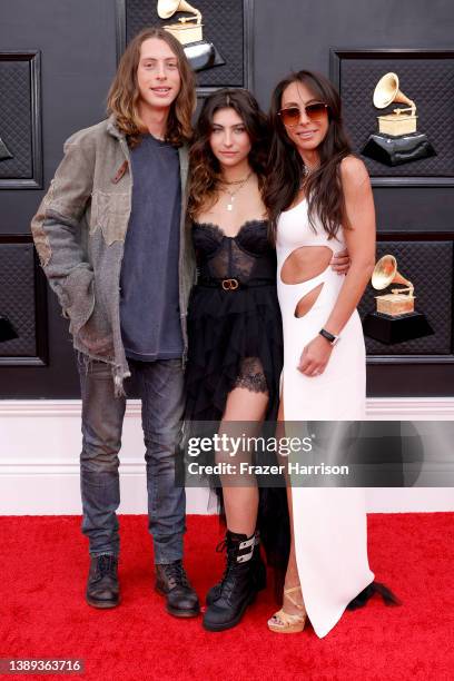 Christopher Cornell, Toni Cornell, and Vicky Cornell attend the 64th Annual GRAMMY Awards at MGM Grand Garden Arena on April 03, 2022 in Las Vegas,...