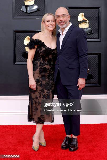 Chelsea Handler and Jo Koy attend the 64th Annual GRAMMY Awards at MGM Grand Garden Arena on April 03, 2022 in Las Vegas, Nevada.