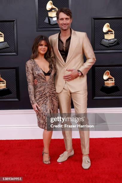 Maren Morris and Ryan Hurd attend the 64th Annual GRAMMY Awards at MGM Grand Garden Arena on April 03, 2022 in Las Vegas, Nevada.