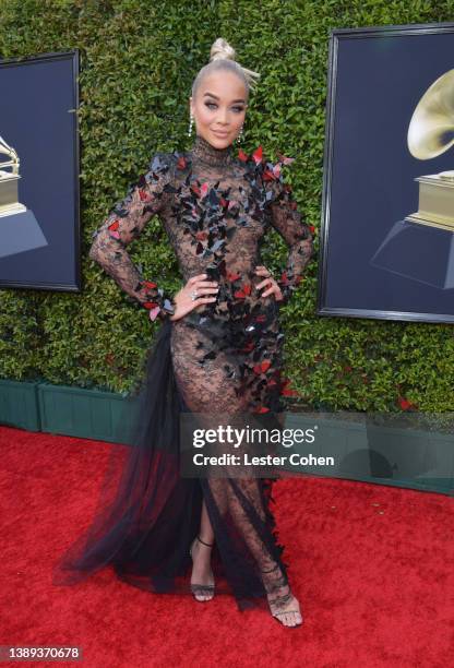 Jasmine Sanders attends the 64th Annual GRAMMY Awards at MGM Grand Garden Arena on April 03, 2022 in Las Vegas, Nevada.