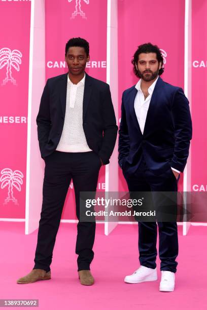 Yoli Fuller and Vincent Heneine attends the pink carpet during the 5th Canneseries Festival - Day Three on April 03, 2022 in Cannes, France.