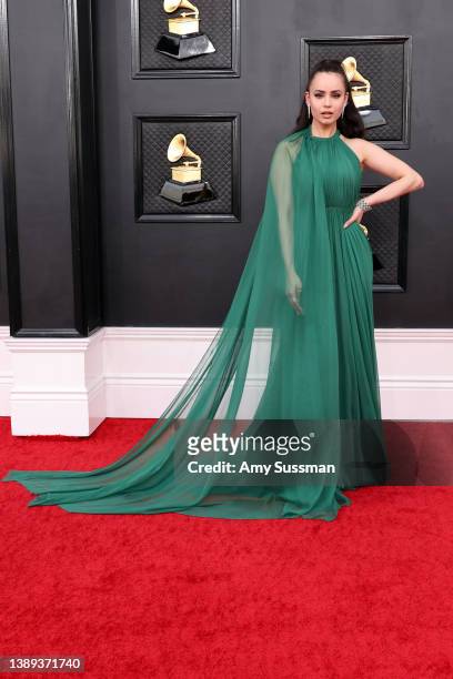 Sofia Carson attends the 64th Annual GRAMMY Awards at MGM Grand Garden Arena on April 03, 2022 in Las Vegas, Nevada.