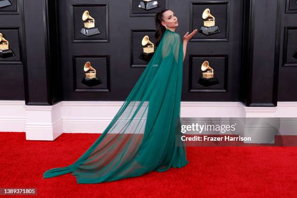 Sofia Carson attends the 64th Annual GRAMMY Awards at MGM Grand Garden Arena on April 03, 2022 in Las Vegas, Nevada.