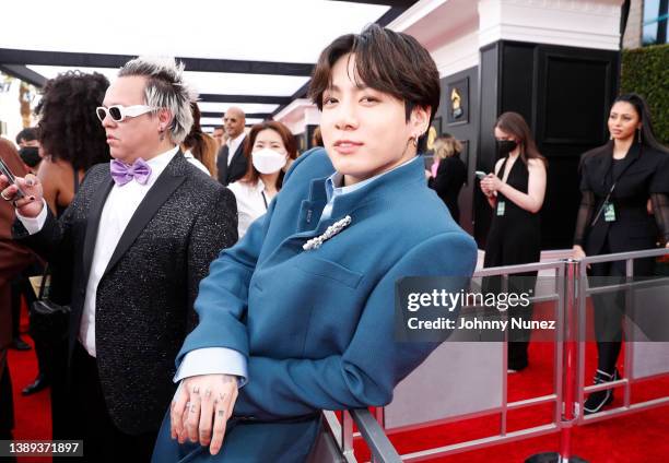 Jungkook of BTS attends the 64th Annual GRAMMY Awards at MGM Grand Garden Arena on April 03, 2022 in Las Vegas, Nevada.