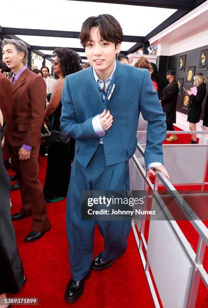 Jungkook of BTS attends the 64th Annual GRAMMY Awards at MGM Grand Garden Arena on April 03, 2022 in Las Vegas, Nevada.