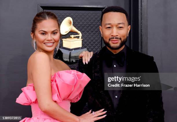 Chrissy Teigen and John Legend attend the 64th Annual GRAMMY Awards at MGM Grand Garden Arena on April 03, 2022 in Las Vegas, Nevada.