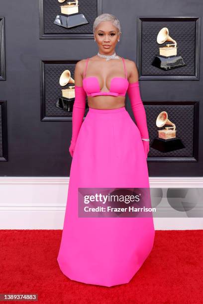 Saweetie attends the 64th Annual GRAMMY Awards at MGM Grand Garden Arena on April 03, 2022 in Las Vegas, Nevada.