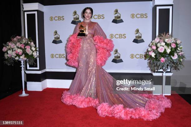 St. Vincent, winner of Best Alternative Music Album for "Daddy's Home" poses in the press room during the 64th Annual GRAMMY Awards at MGM Grand...