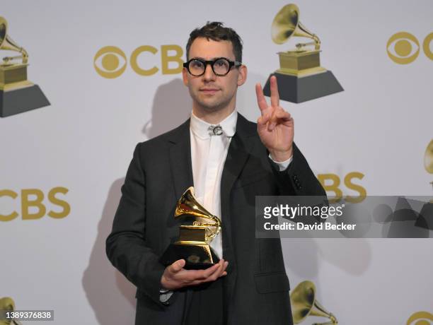 Jack Antonoff winner of the Producer Of The Year, Non-Classical Award poses in the winners photo room during the 64th Annual GRAMMY Awards at MGM...