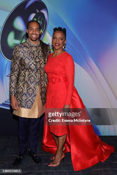 Pierce Freelon and Nnenna Freelon attend the 64th Annual GRAMMY Awards Premiere Ceremony at MGM Grand Marquee Ballroom on April 03, 2022 in Las...