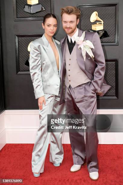 Claudia Sulewski and FINNEAS attend the 64th Annual GRAMMY Awards at MGM Grand Garden Arena on April 03, 2022 in Las Vegas, Nevada.