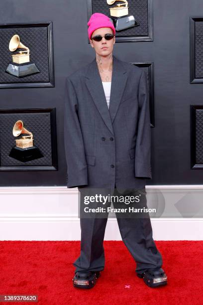 Justin Bieber attends the 64th Annual GRAMMY Awards at MGM Grand Garden Arena on April 03, 2022 in Las Vegas, Nevada.