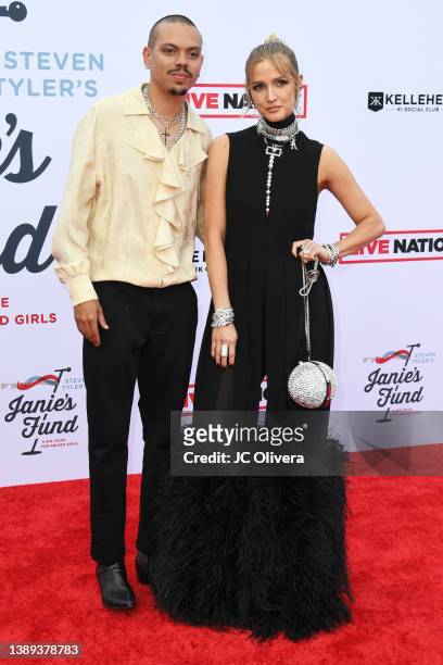 Evan Ross and Ashlee Simpson attend the 4th Annual GRAMMY Awards Viewing Party to benefit Janie's Fund at Hollywood Palladium on April 3, 2022 in Los...