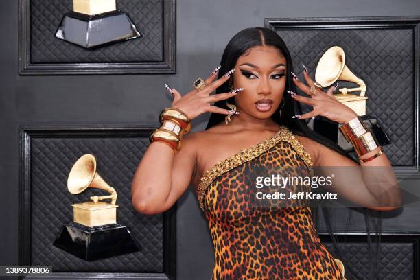 Megan Thee Stallion attends the 64th Annual GRAMMY Awards at MGM Grand Garden Arena on April 03, 2022 in Las Vegas, Nevada.
