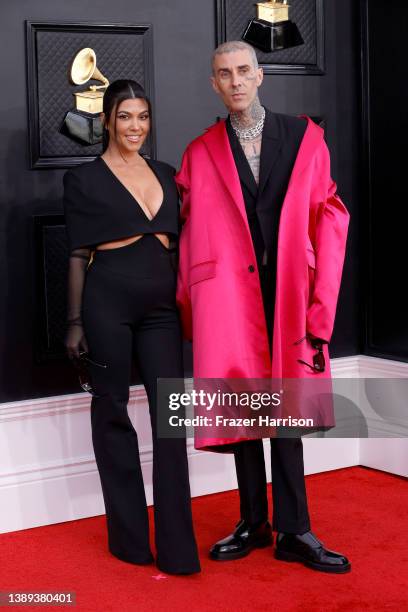 Kourtney Kardashian and Travis Barker attend the 64th Annual GRAMMY Awards at MGM Grand Garden Arena on April 03, 2022 in Las Vegas, Nevada.