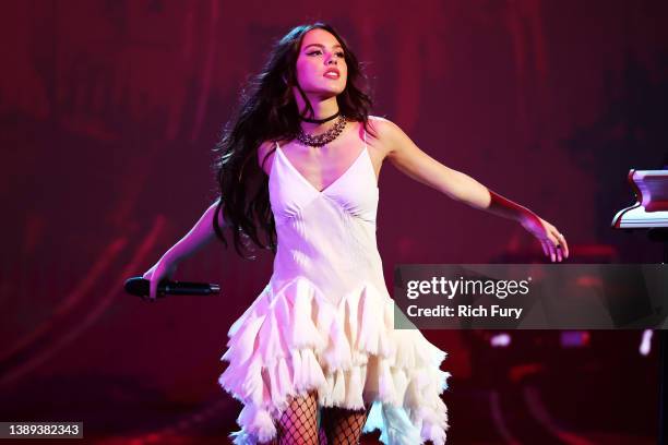 Olivia Rodrigo performs onstage during the 64th Annual GRAMMY Awards at MGM Grand Garden Arena on April 03, 2022 in Las Vegas, Nevada.