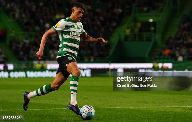 Matheus Nunes of Sporting CP in action during the Liga Bwin match between Sporting CP and FC Pacos de Ferreira at Estadio Jose Alvalade on April 3,...