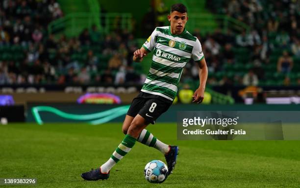 Matheus Nunes of Sporting CP in action during the Liga Bwin match between Sporting CP and FC Pacos de Ferreira at Estadio Jose Alvalade on April 3,...