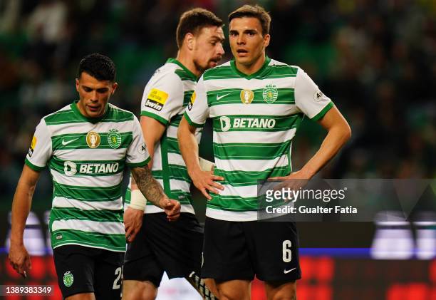 Joao Palhinha of Sporting CP during the Liga Bwin match between Sporting CP and FC Pacos de Ferreira at Estadio Jose Alvalade on April 3, 2022 in...