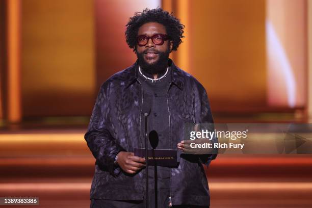 Ahmir 'Questlove' Thompson speaks onstage during the 64th Annual GRAMMY Awards at MGM Grand Garden Arena on April 03, 2022 in Las Vegas, Nevada.
