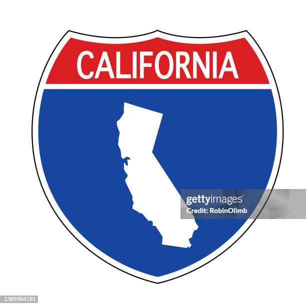 interstate california straßenschild - kalifornien stock-grafiken, -clipart, -cartoons und -symbole