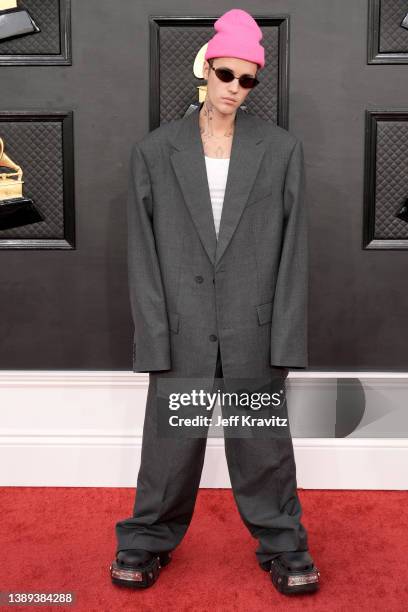 Justin Bieber attends the 64th Annual GRAMMY Awards at MGM Grand Garden Arena on April 03, 2022 in Las Vegas, Nevada.