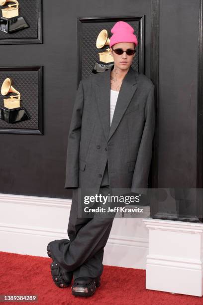 Justin Bieber attends the 64th Annual GRAMMY Awards at MGM Grand Garden Arena on April 03, 2022 in Las Vegas, Nevada.