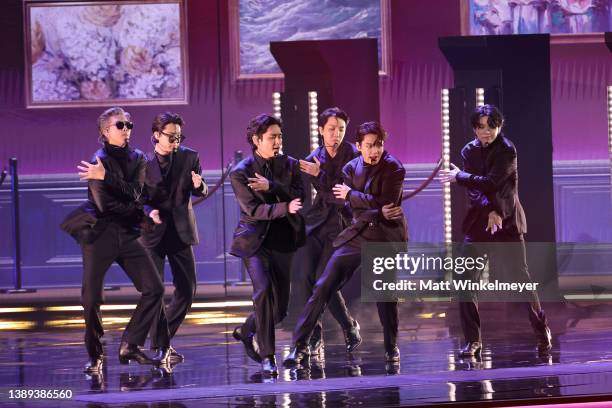 Perform onstage during the 64th Annual GRAMMY Awards at MGM Grand Garden Arena on April 03, 2022 in Las Vegas, Nevada.