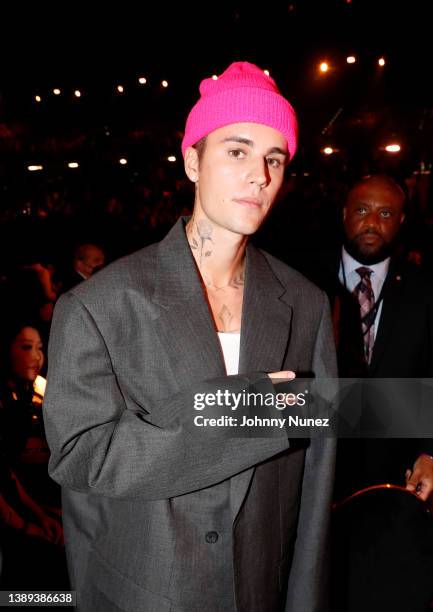 Justin Bieber attends the 64th Annual GRAMMY Awards at MGM Grand Garden Arena on April 03, 2022 in Las Vegas, Nevada.