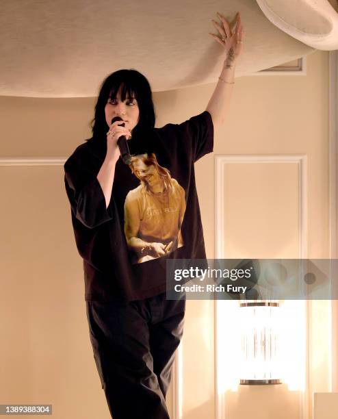 Billie Eilish performs onstage during the 64th Annual GRAMMY Awards at MGM Grand Garden Arena on April 03, 2022 in Las Vegas, Nevada.