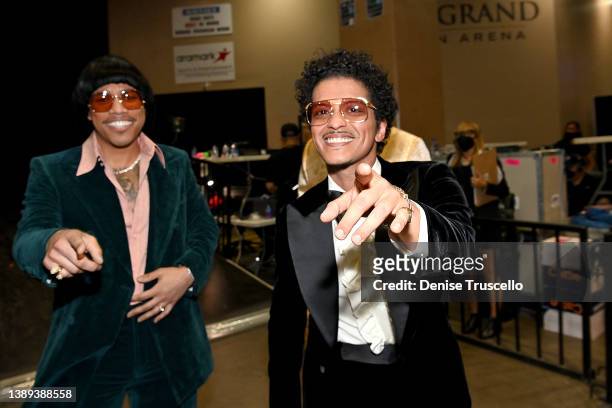 Anderson .Paak and Bruno Mars of Silk Sonic attend the 64th Annual GRAMMY Awards at MGM Grand Garden Arena on April 03, 2022 in Las Vegas, Nevada.