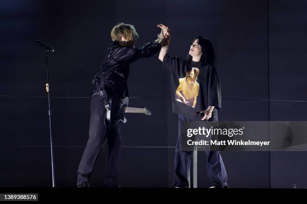 And Billie Eilish perform onstage during the 64th Annual GRAMMY Awards at MGM Grand Garden Arena on April 03, 2022 in Las Vegas, Nevada.