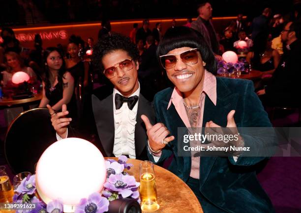 Bruno Mars and Anderson .Paak of Silk Sonic attend the 64th Annual GRAMMY Awards at MGM Grand Garden Arena on April 03, 2022 in Las Vegas, Nevada.