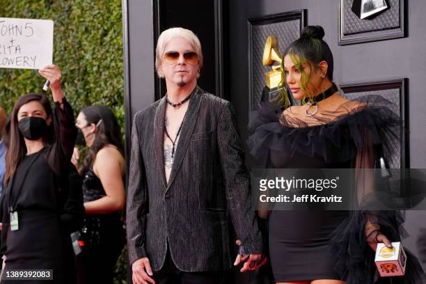 John 5 and Rita Lowery attend the 64th Annual GRAMMY Awards at MGM Grand Garden Arena on April 03, 2022 in Las Vegas, Nevada.