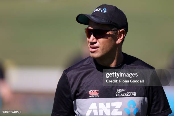 Ross Taylor of New Zealand warms up during the third and final one-day international cricket match between the New Zealand and the Netherlands at...