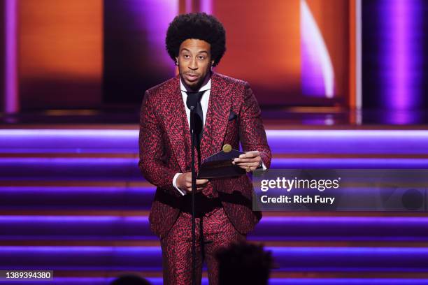 Ludacris speaks onstage during the 64th Annual GRAMMY Awards at MGM Grand Garden Arena on April 03, 2022 in Las Vegas, Nevada.