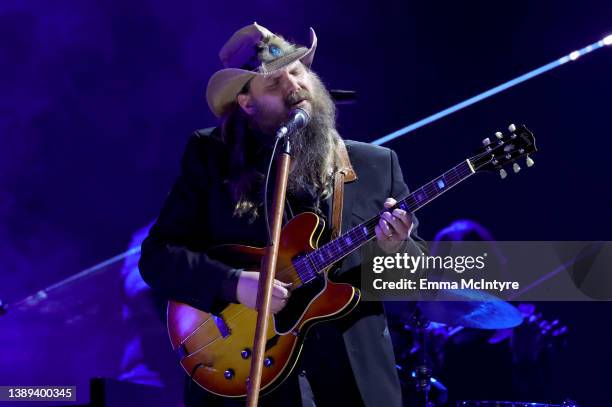 Chris Stapleton performs onstage during the 64th Annual GRAMMY Awards at MGM Grand Garden Arena on April 03, 2022 in Las Vegas, Nevada.