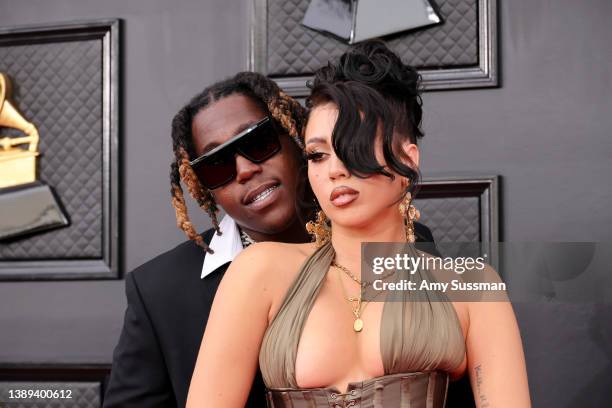 Don Toliver and Kali Uchis attend the 64th Annual GRAMMY Awards at MGM Grand Garden Arena on April 03, 2022 in Las Vegas, Nevada.