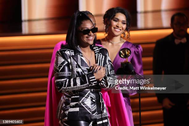 Jazmine Sullivan accepts the Best R&B Album award for ‘Heaux Tales’ onstage during the 64th Annual GRAMMY Awards at MGM Grand Garden Arena on April...