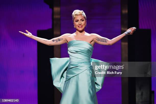 Lady Gaga performs onstage during the 64th Annual GRAMMY Awards at MGM Grand Garden Arena on April 03, 2022 in Las Vegas, Nevada.