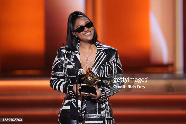 Jazmine Sullivan accepts the Best R&B Album award for ‘Heaux Tales’ onstage during the 64th Annual GRAMMY Awards at MGM Grand Garden Arena on April...