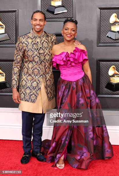 Pierce Freelon and Nnenna Freelon attend the 64th Annual GRAMMY Awards at MGM Grand Garden Arena on April 03, 2022 in Las Vegas, Nevada.