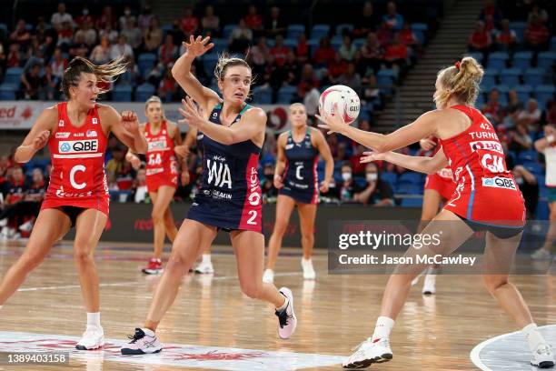 Liz Watson of the Vixens in action during the round two Super Netball match between Sydney Swifts and Melbourne Vixens at Ken Rosewall Arena on April...