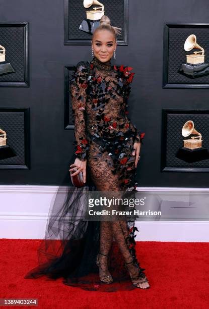 Jasmine Sanders attends the 64th Annual GRAMMY Awards at MGM Grand Garden Arena on April 03, 2022 in Las Vegas, Nevada.