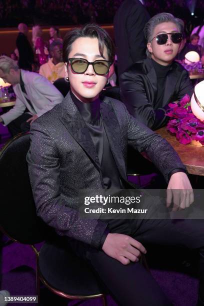 Jimin of BTS poses during the 64th Annual GRAMMY Awards at MGM Grand Garden Arena on April 03, 2022 in Las Vegas, Nevada.