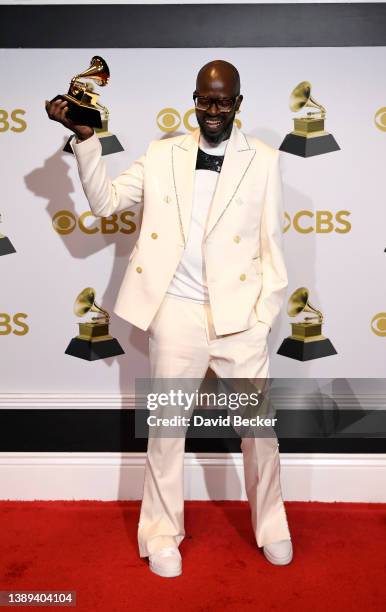 Black Coffee, winner of the Best Dance/Electronic Music Album award, poses in the winners photo room during the 64th Annual GRAMMY Awards at MGM...