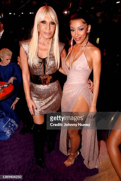 Donatella Versace and Doja Cat attend the 64th Annual GRAMMY Awards at MGM Grand Garden Arena on April 03, 2022 in Las Vegas, Nevada.