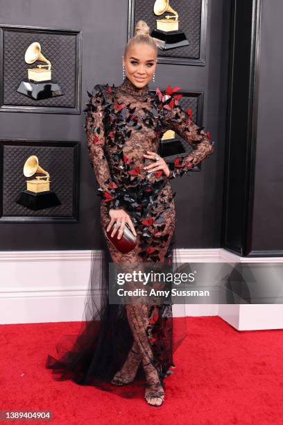 Jasmine Sanders attends the 64th Annual GRAMMY Awards at MGM Grand Garden Arena on April 03, 2022 in Las Vegas, Nevada.