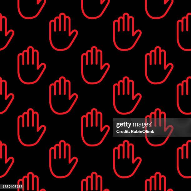 red outline hands black background seamless pattern - high five isolated stock illustrations
