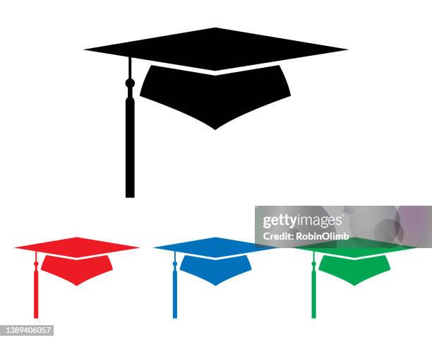 graduation cap icon set - mortar board stock illustrations